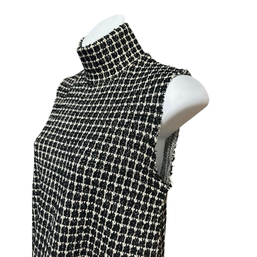 Zara Tweed Midi Dress Sizs Small Sleeveless Turtleneck Raw Hem Classic Old Money - Picture 7 of 11